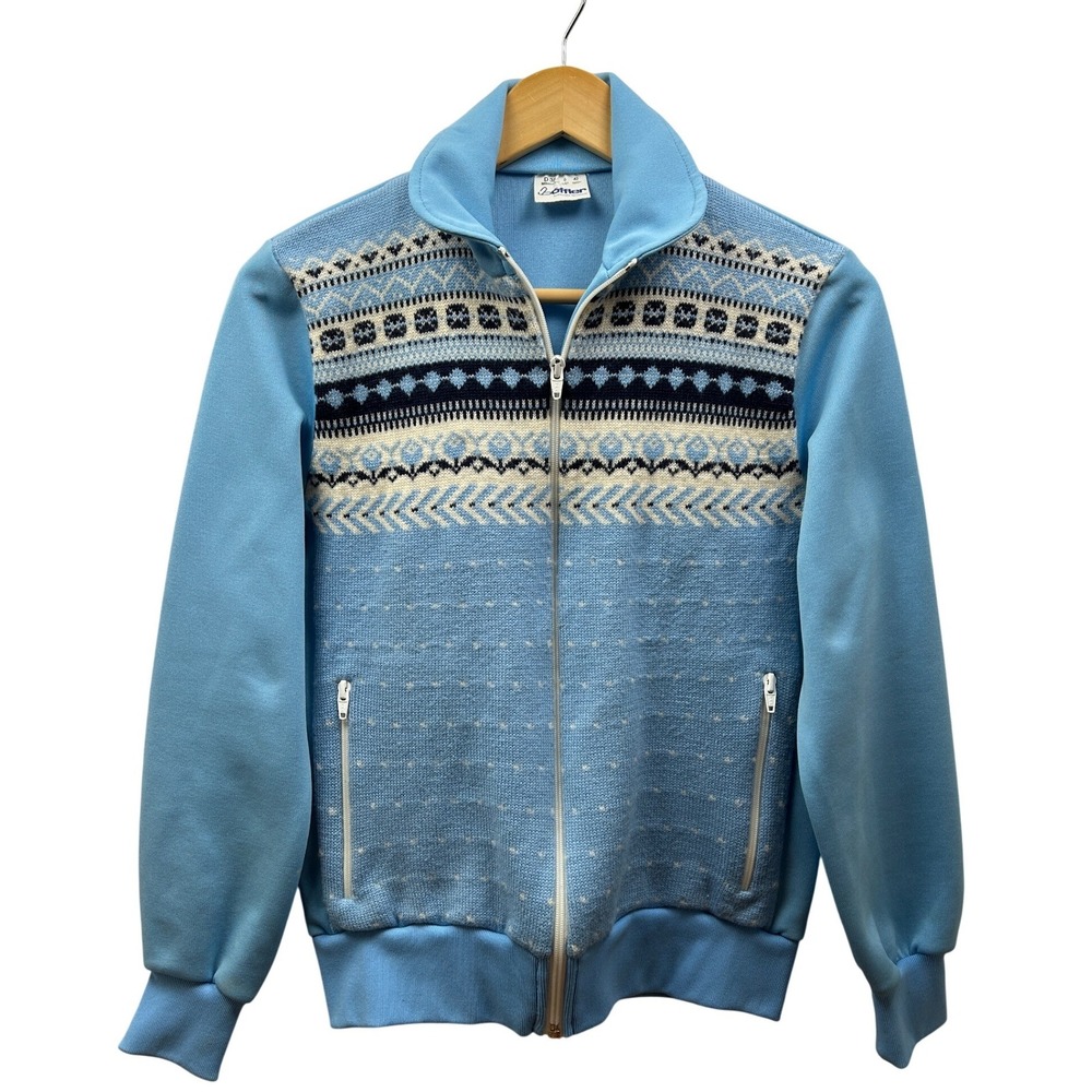 Böeffler Jacket Women Small Blue Nordic Knit‎ Austrian Wool Blend Full-Zip Vtg